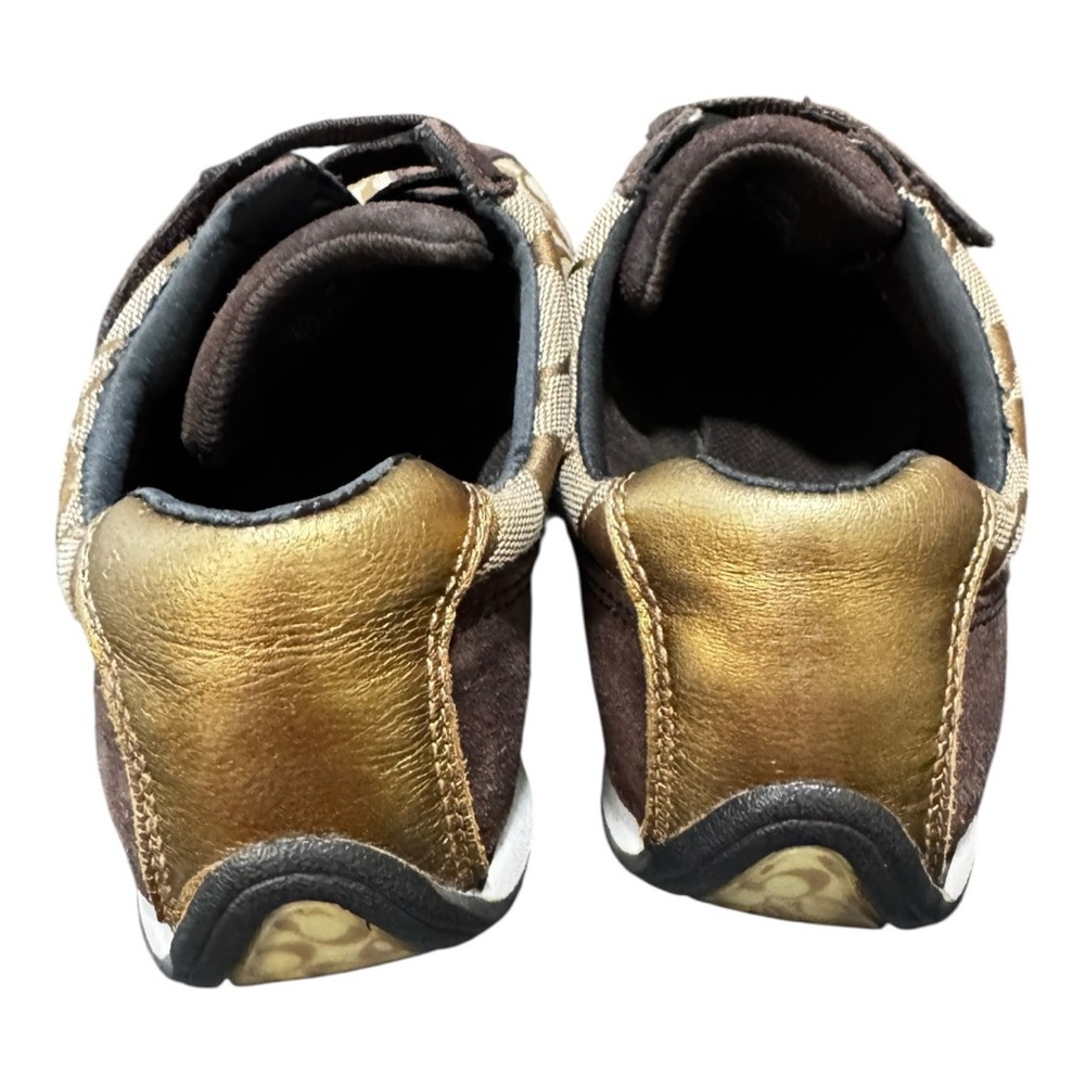 Coach Signature Monogram Sneakers Brown/Gold Velcro Strap Size 7 - Picture 6 of 11